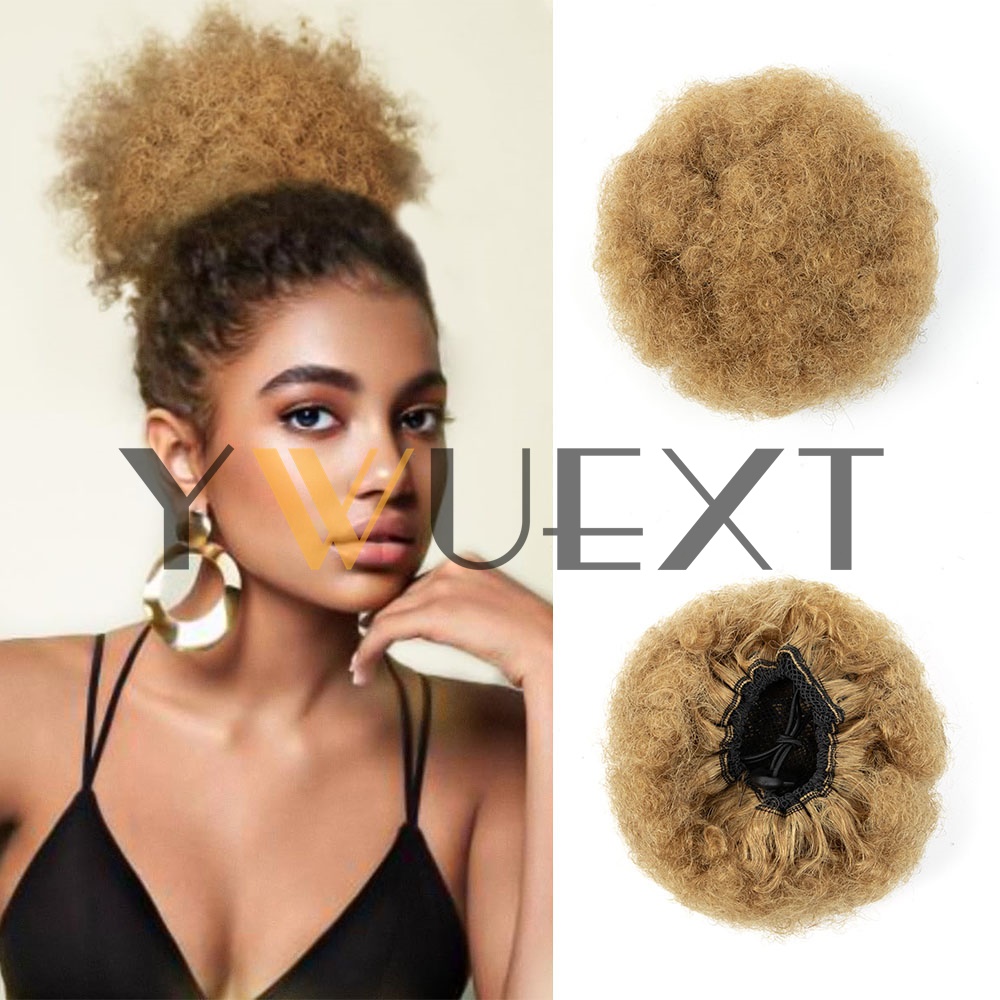 Drawstring Afro Curly Puff Ponytail - YWUEXT หางม้าแบบ Afro Kinky Puff สีทองน้ำผึ้ง