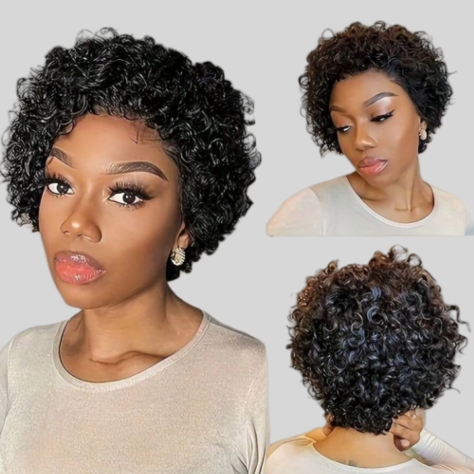 Short Pixie Cut Wig Human Hair Cheap - Curly Pixie ตัดวิกผมลูกไม้วิกผมผมมนุษย์ Water Wave สั้น