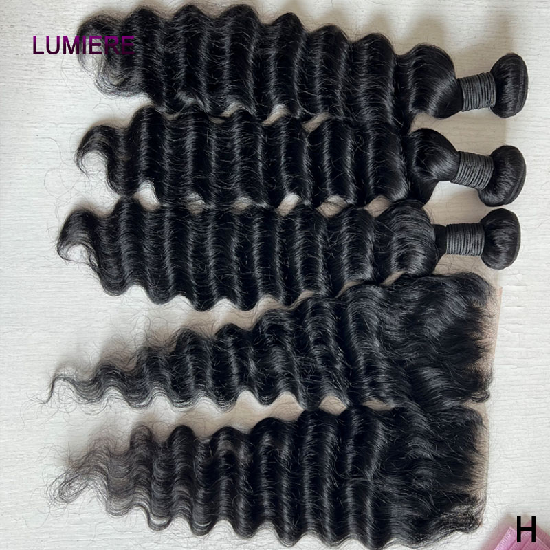 Deep Wave 3 Bundles With Closure - ผมต่อแบบลอนลึกคุณภาพสูงพร้อมปิดผมด้านหน้าแบบ HD โปร่งใส และชุดผมต่อจากผมมนุษย์แท้แบบเวอร์จิน ขายส่งผมต่อคุณภาพสูงแบบ Afro