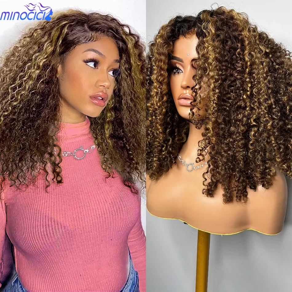 Glueless Wear And Go Human Hair Wig - วิกผมบ๊อบสั้นลอนหยิกไฮไลท์ P4/27 ผมแท้ ไม่ต้องใช้กาว ใส่ได้ทันที วิกผมลูกไม้