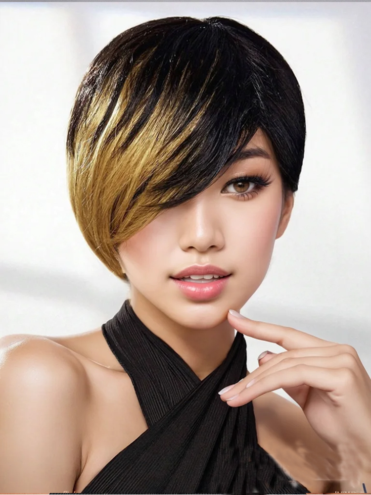 Short Pixie Cut Wig Human Hair Cheap - วิกผมสั้นตัดตรงเส้นผมมนุษย์วิกผมมะฮอกกานีเต็มทำวิกผมราคาถูกสวมใส่ได้ทุกวันสำหรับผู้หญิง # F1B/27สี FY-019
