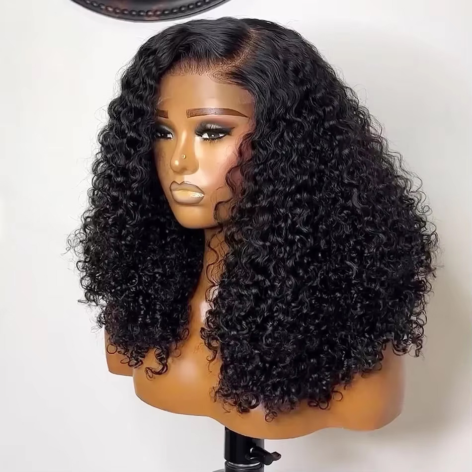 Glueless Wear And Go Human Hair Wig - วิกผมบ๊อบสั้นแบบหยิก 230% ความหนาแน่น 13x4 พร้อมเชือกผูกด้านหน้าแบบ Preplucked