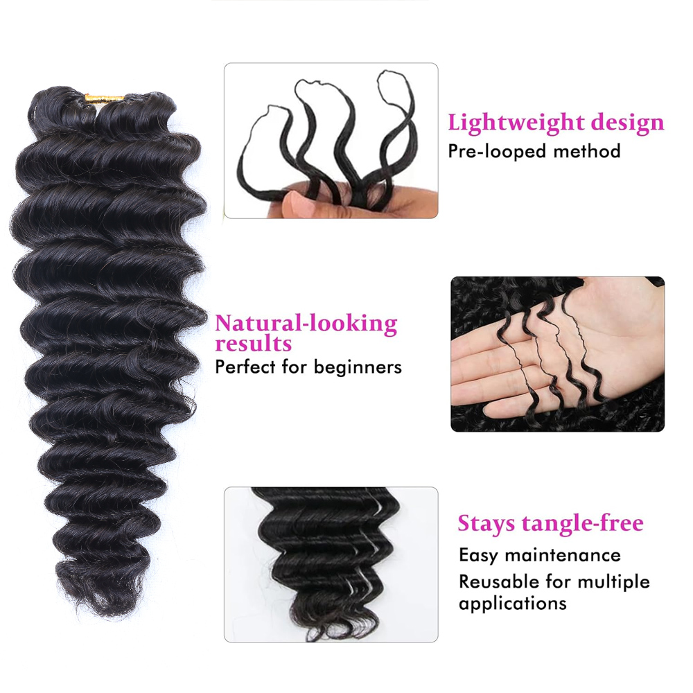 ผมแท้ถักโครเชต์ลอนลึกสีดำธรรมช - Hair Bundles บทวิจารณ์และราคา