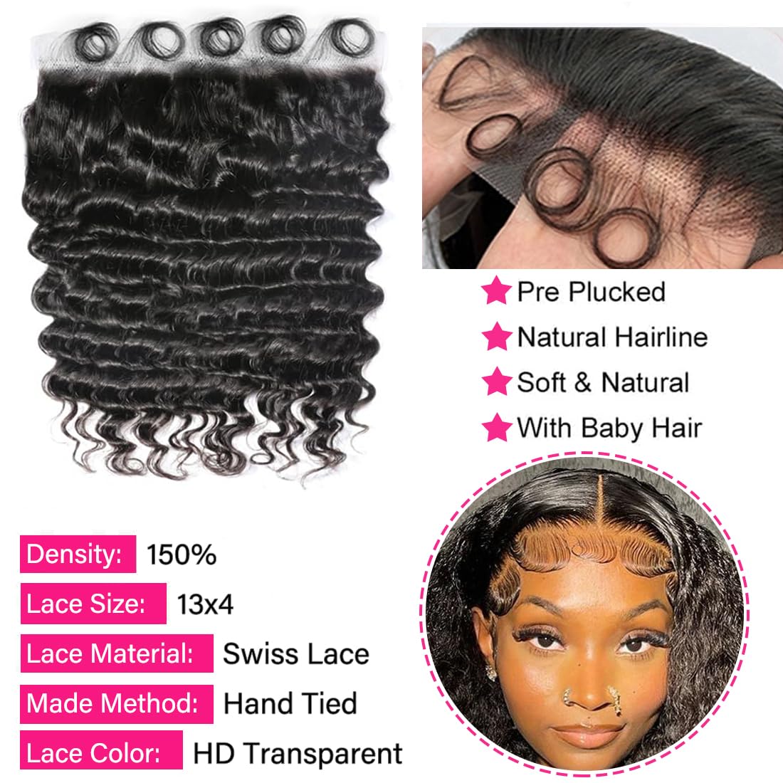 ผมลอนลึกแบบเป็นช่อพร้อมผมปิดหน - Deep Wave 3 Bundles With Closure บทวิจารณ์และราคา