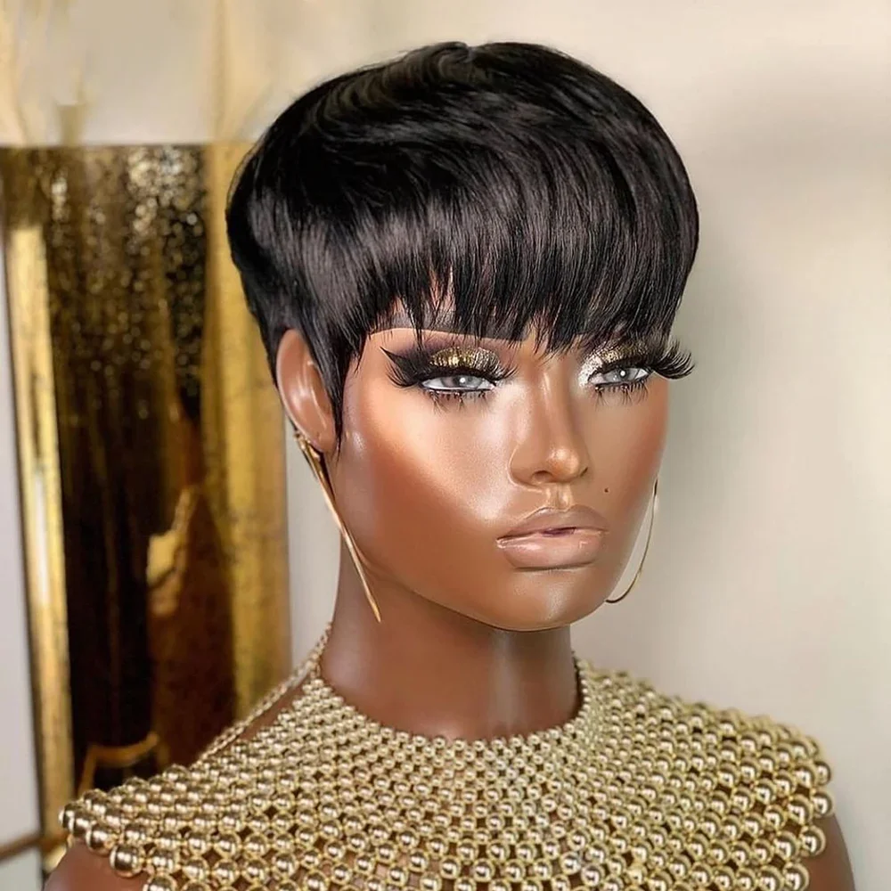 สั้นตรงบ๊อบวิกผม Pixie ตัดวิกผ - Short Pixie Cut Wig Human Hair Cheap บทวิจารณ์และราคา