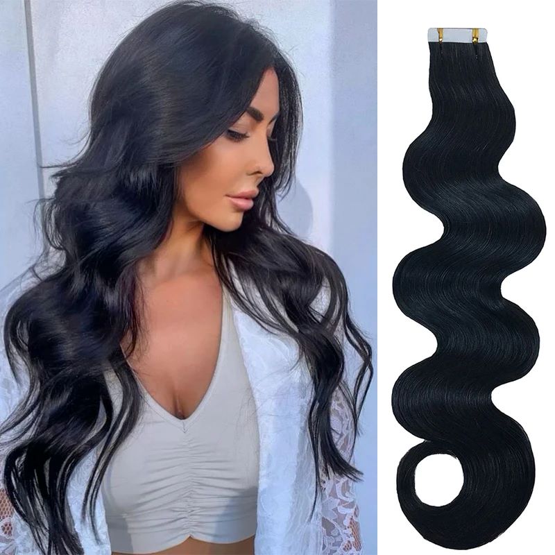 เทปยืดผมเป็นลอนยาวเทปพันเส้นผม - Invisible Tape In Extensions Real Hair บทวิจารณ์และราคา