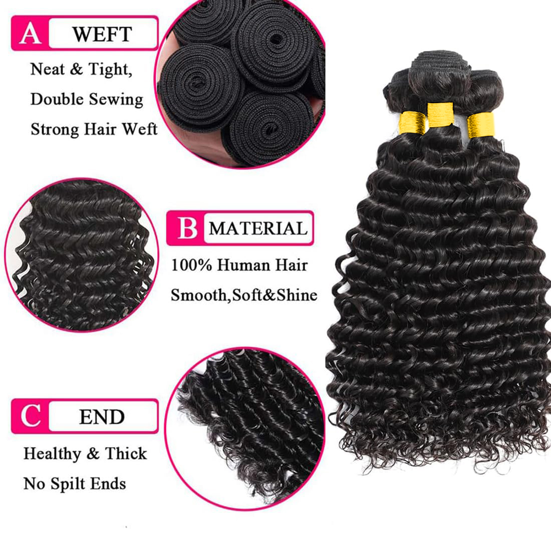 ผมแท้บราซิล 100% แบบเวอร์จิ้น  - Deep Wave 3 Bundles With Closure บทวิจารณ์และราคา