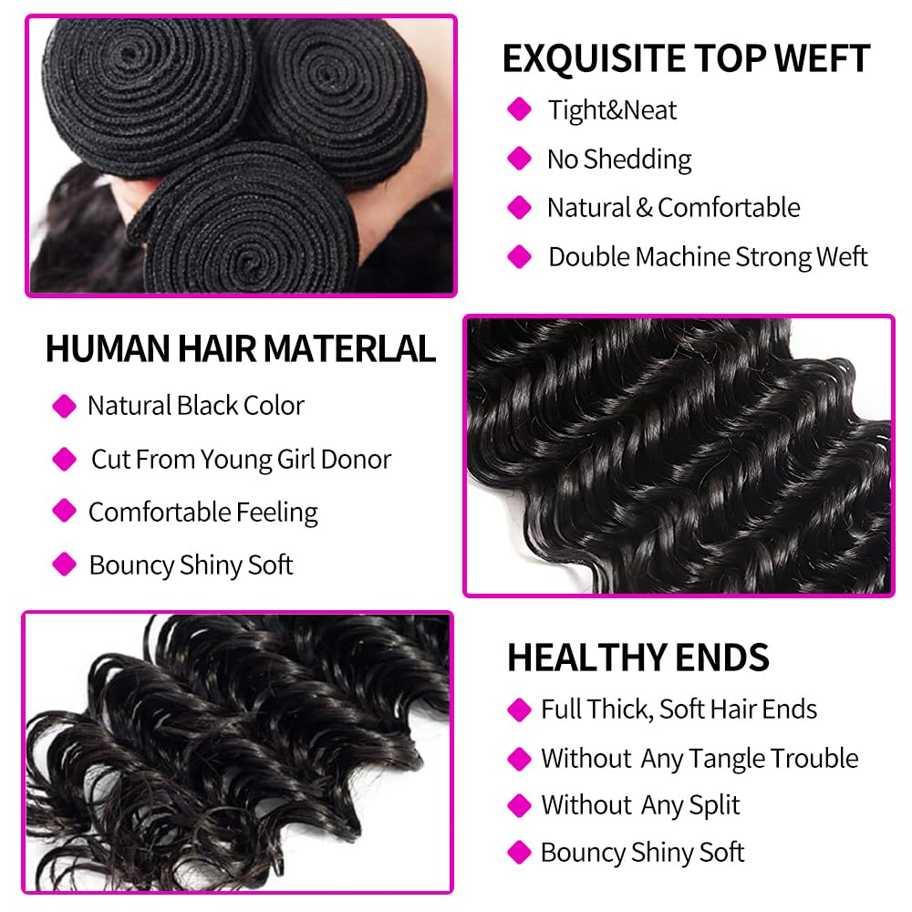 ผมแท้บราซิล 100% แบบเวอร์จิ้น  - Deep Wave 3 Bundles With Closure บทวิจารณ์และราคา