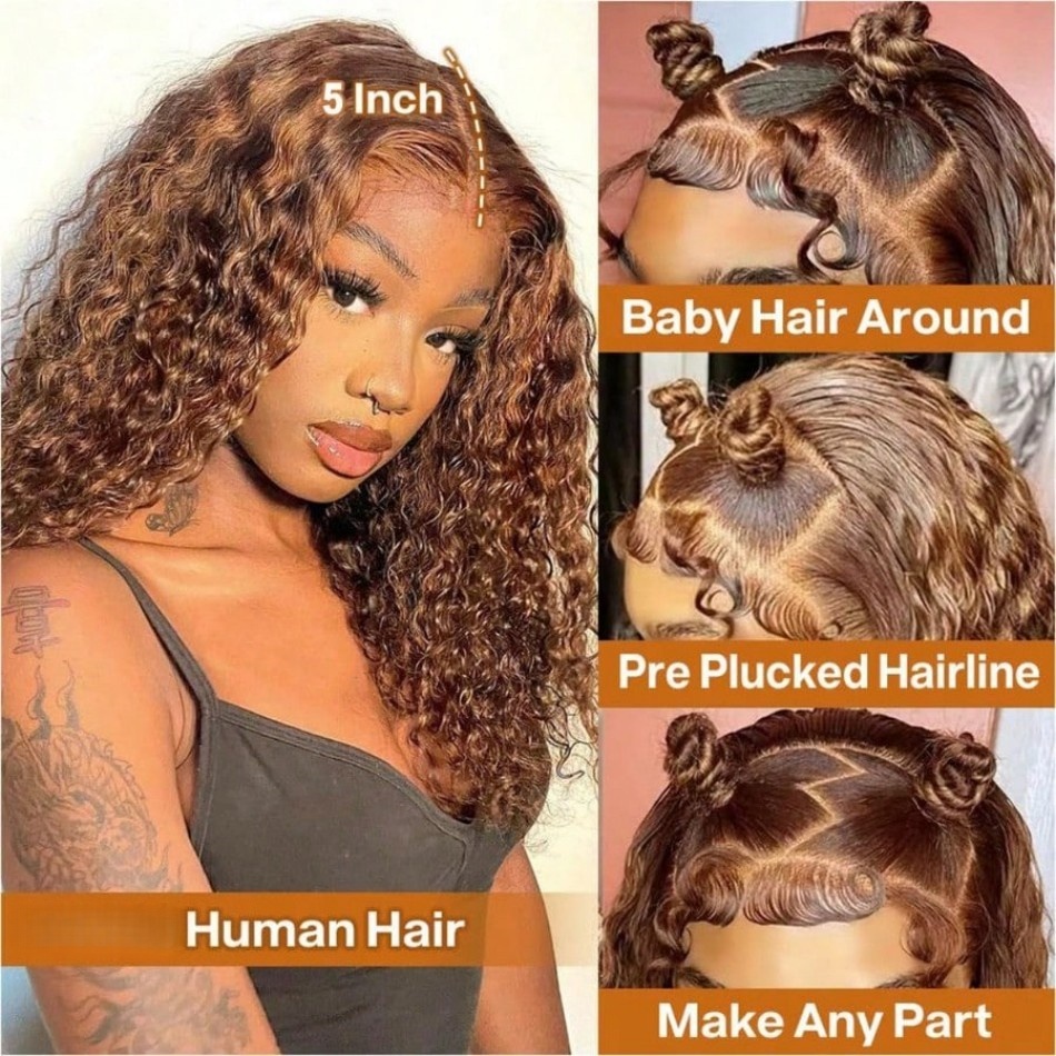 วิกผมบ๊อบสั้นลอนหยิกไฮไลท์ P4/ - Glueless Wear And Go Human Hair Wig บทวิจารณ์และราคา