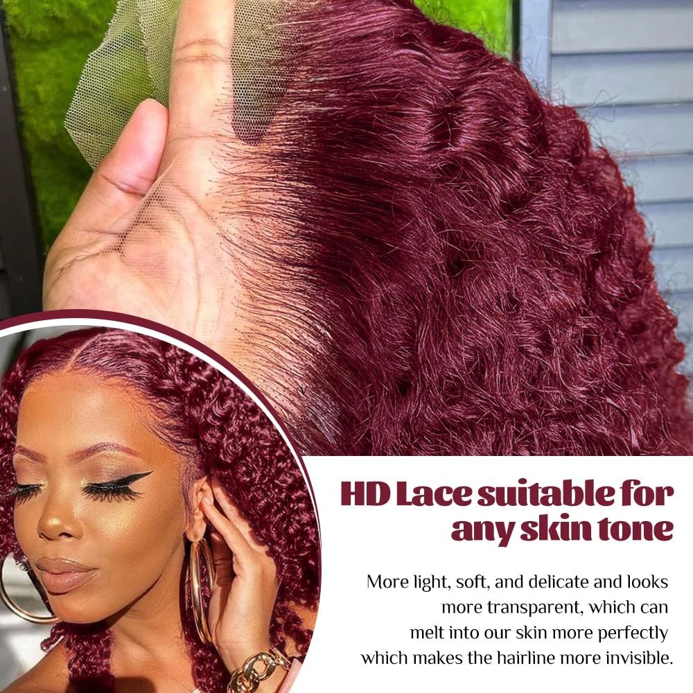 Burgundy 99J Deep Wave สั้น Bo - Glueless Wear And Go Human Hair Wig บทวิจารณ์และราคา