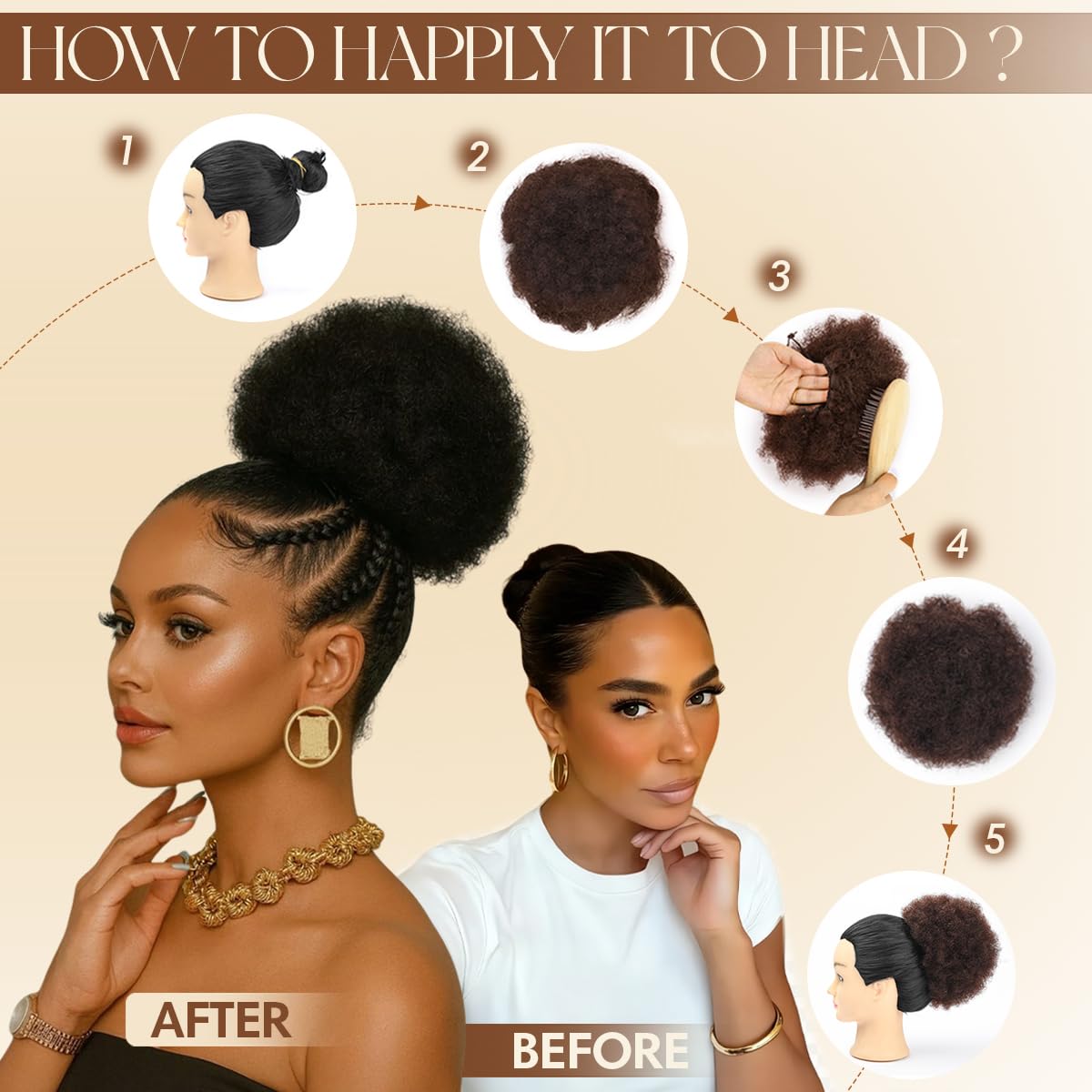 ผมปลอมแบบ Afro Puff ทรงหางม้าแ - Drawstring Afro Curly Puff Ponytail บทวิจารณ์และราคา