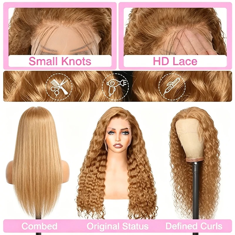 วิกผมสีบลอนด์น้ำผึ้งขนาด 34 38 - Hd Lace Frontal Wig Human Hair Pre Plucked บทวิจารณ์และราคา