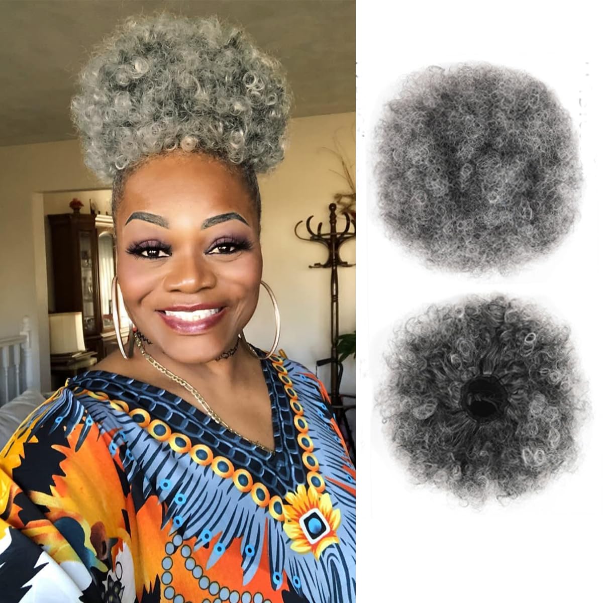 ผมปลอมแบบ Afro Puff ทรงหางม้าแ - Drawstring Afro Curly Puff Ponytail บทวิจารณ์และราคา
