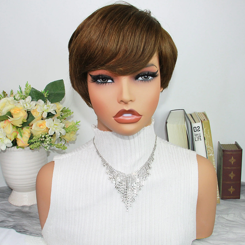 วิกผมทรงพิกซี่คัทสีน้ำตาลช็อกโ - Short Pixie Cut Wig Human Hair Cheap บทวิจารณ์และราคา