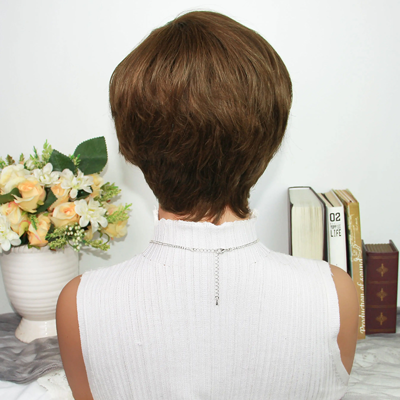 วิกผมทรงพิกซี่คัทสีน้ำตาลช็อกโ - Short Pixie Cut Wig Human Hair Cheap บทวิจารณ์และราคา