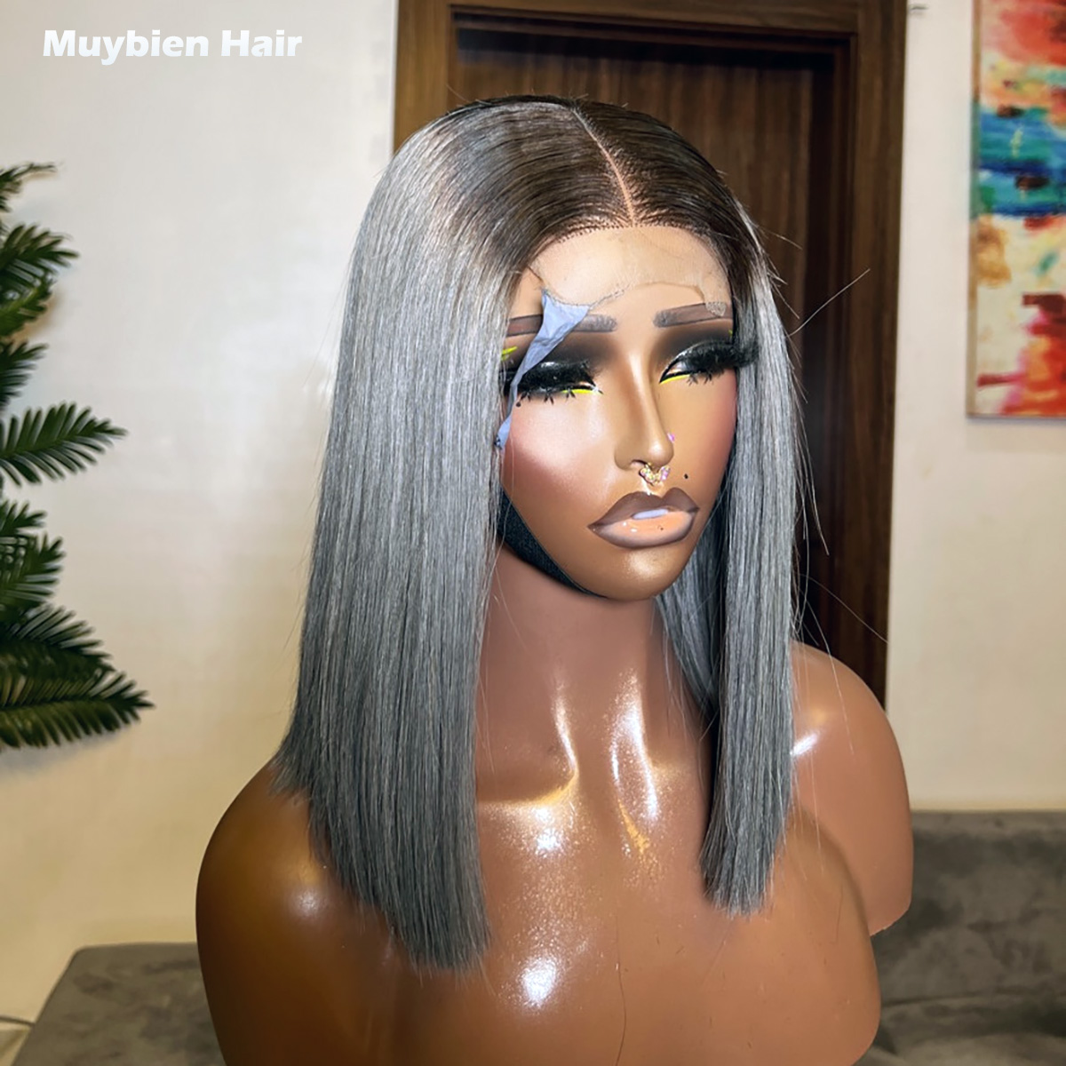 วิกผมบ๊อบแบบตรงสีเทาเข้ม  แบบ  - Glueless Wear And Go Human Hair Wig บทวิจารณ์และราคา