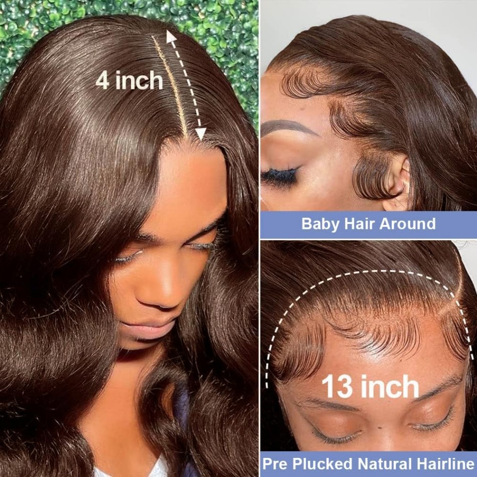 วิกผมลูกไม้ HD ลอนคลื่นสีน้ำตา - Hd Lace Frontal Wig Human Hair Pre Plucked บทวิจารณ์และราคา